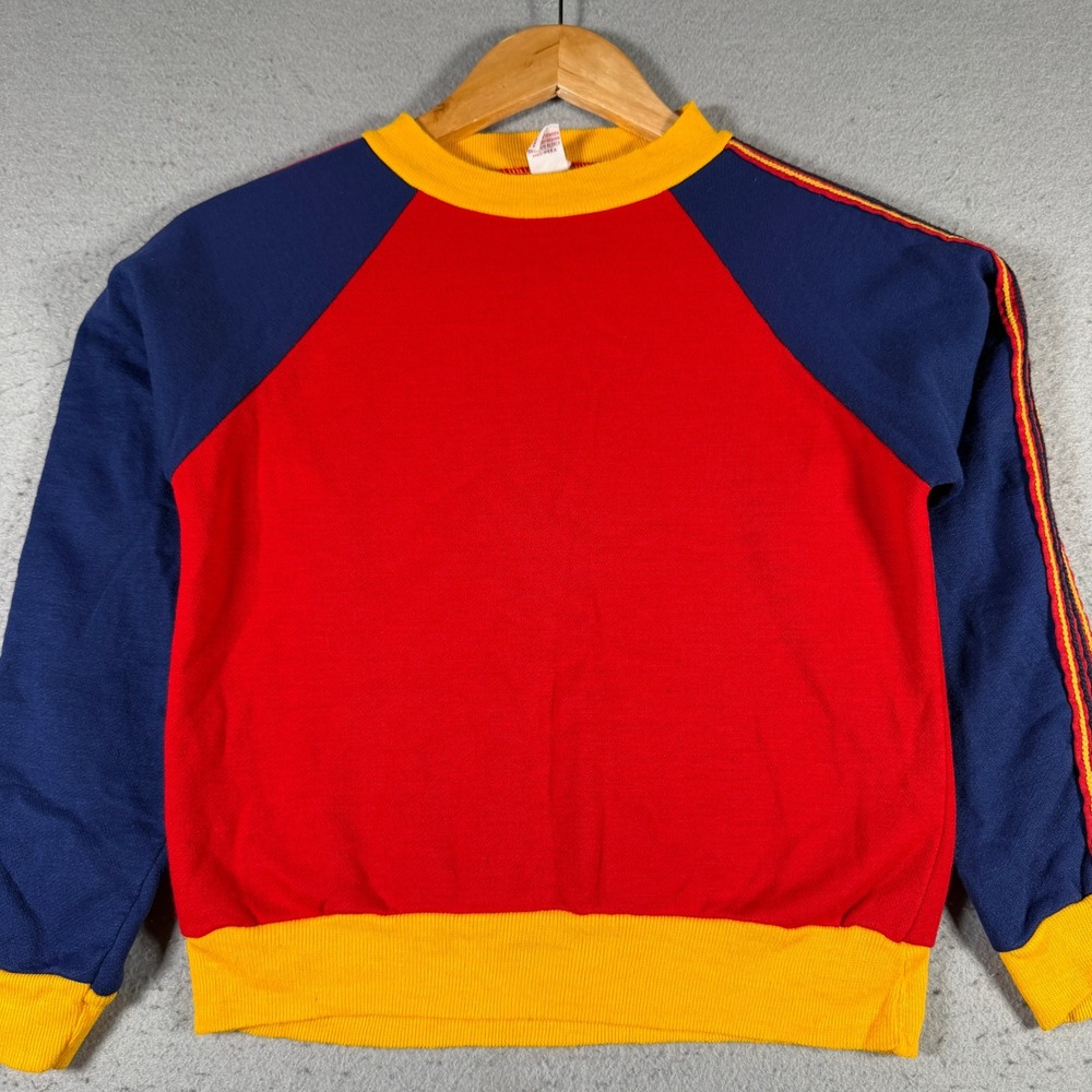 Vintage Donmoor Kids Colorblock Sweatshirt Red Navy Yellow Size 12 Made in USA